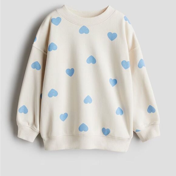 H&M Kids Heart Print Sweatshirt & Joggers Set - Cream and Blue. Size 9/10 - Picture 2 of 9